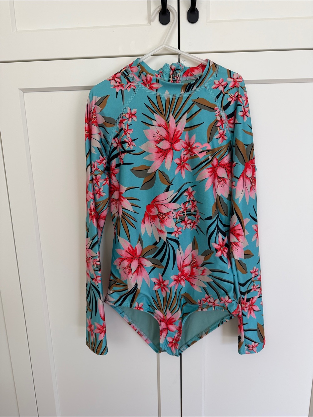 Billabong Teal Long-Sleeve Floral Bodysuit - Pink & Brown Print